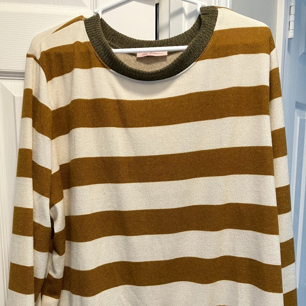 Ces Femme Stripes Sweatershirt Women's Brown/Olive Green 1X/1X GRANDE